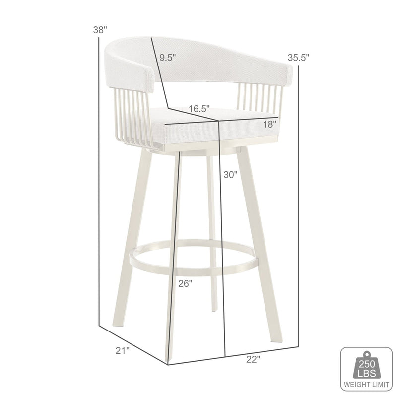 Chelsea 30" Swivel Bar Stool with Gold Brushed Stainless Steel and Taupe Fabric - Furniture City (CA)l