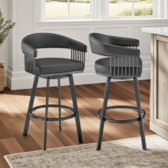 Chelsea 25" Swivel Counter Stool with Matte Black Finish and Black Faux Leather