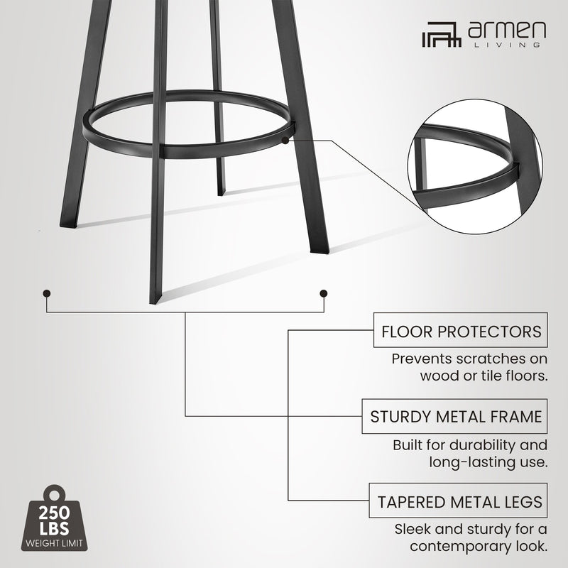 Chelsea 25" Swivel Counter Stool with Matte Black Finish and Black Faux Leather - Furniture City (CA)l