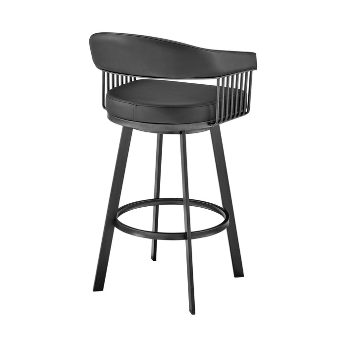 Chelsea 25" Swivel Counter Stool with Matte Black Finish and Black Faux Leather
