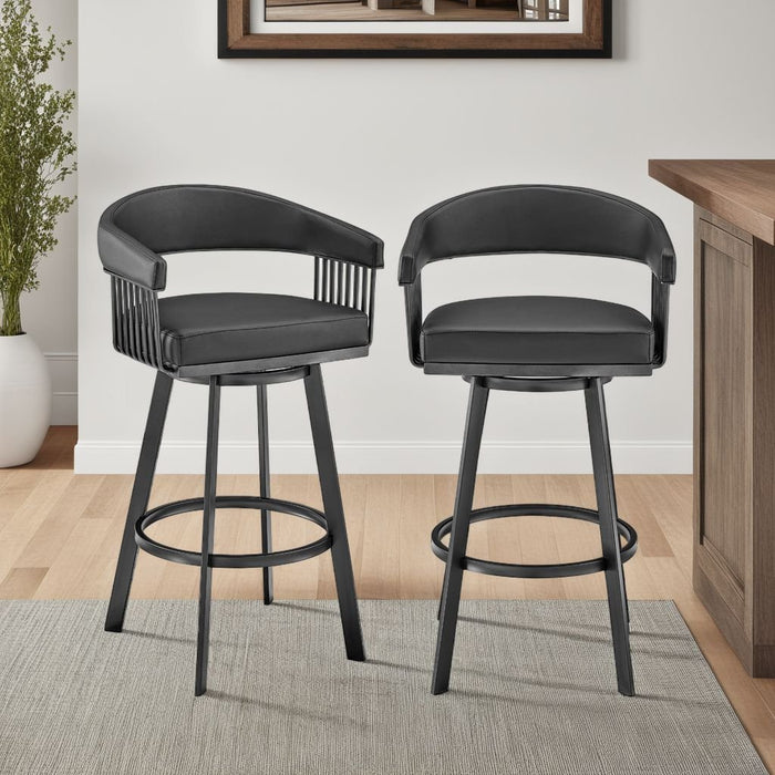 Chelsea 29" Swivel Bar Stool with Matte Black Finish and Black Faux Leather