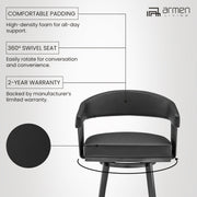 Chelsea 29" Swivel Bar Stool with Matte Black Finish and Black Faux Leather - Furniture City (CA)l