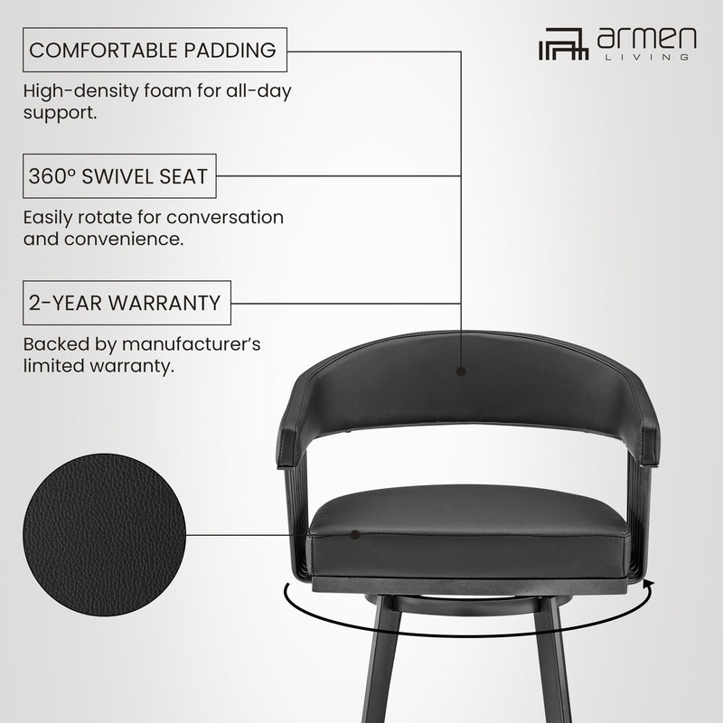 Chelsea 29" Swivel Bar Stool with Matte Black Finish and Black Faux Leather - Furniture City (CA)l