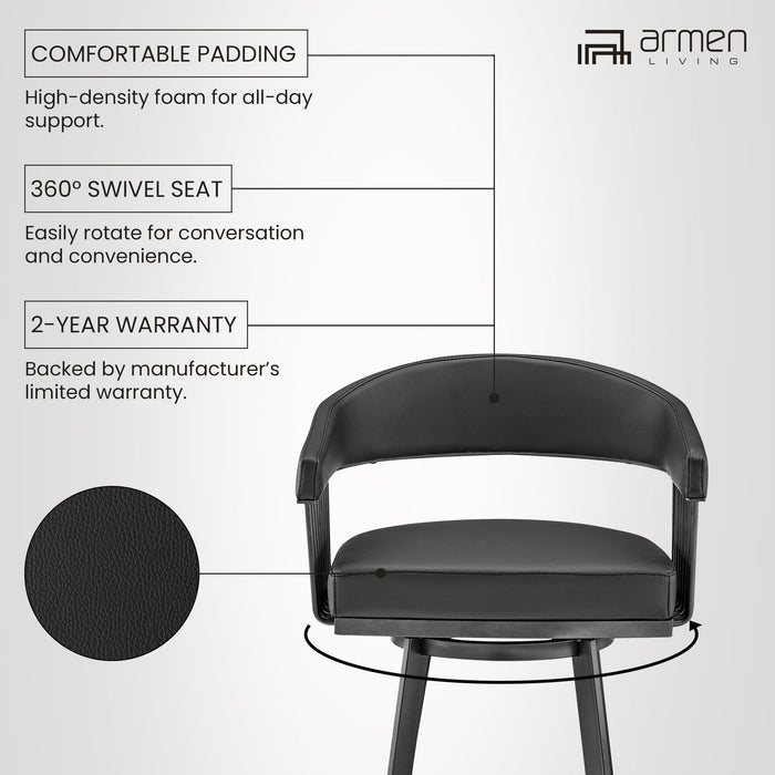 Chelsea 29" Swivel Bar Stool with Matte Black Finish and Black Faux Leather