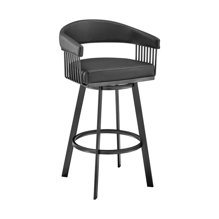 Chelsea 29" Swivel Bar Stool with Matte Black Finish and Black Faux Leather