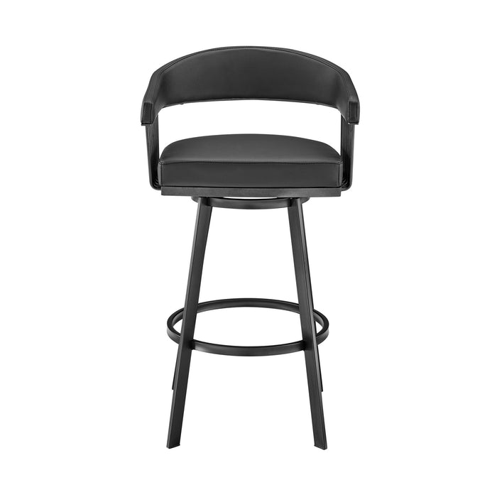 Chelsea 29" Swivel Bar Stool with Matte Black Finish and Black Faux Leather