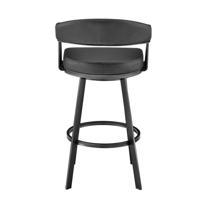Chelsea 29" Swivel Bar Stool with Matte Black Finish and Black Faux Leather