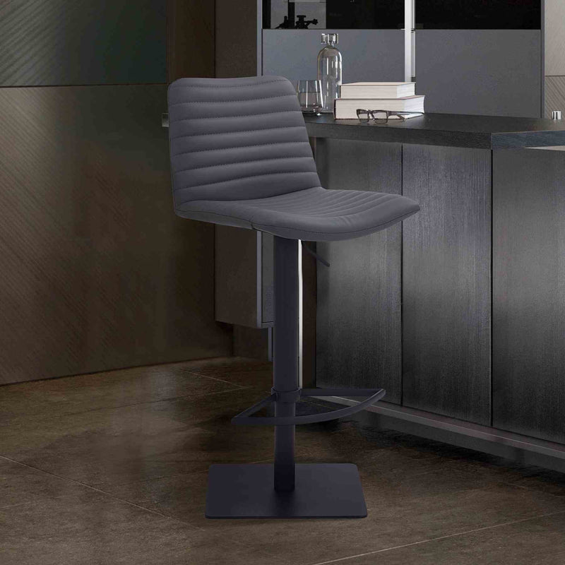 Carson Contemporary Adjustable Barstool in Black Powder Coated Finish and Gray Faux Leather - Furniture City (CA)l
