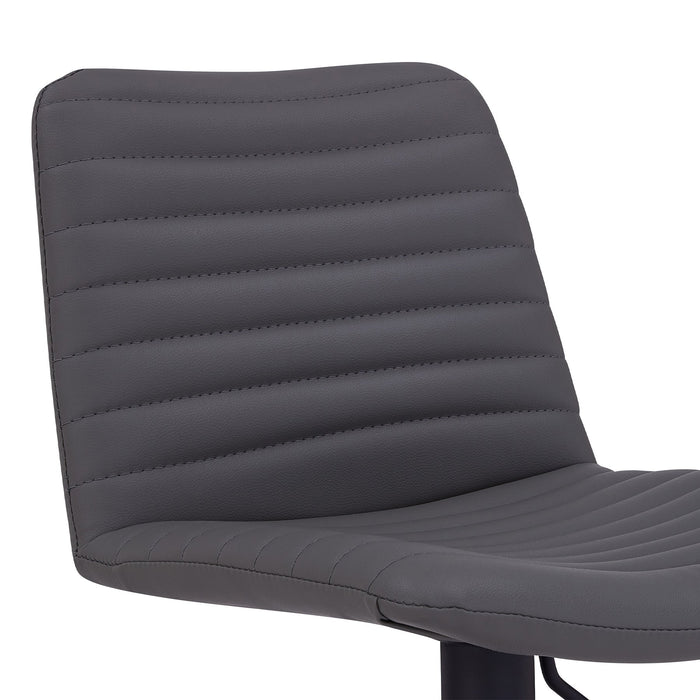 Carson Contemporary Adjustable Barstool in Black Powder Coated Finish and Gray Faux Leather