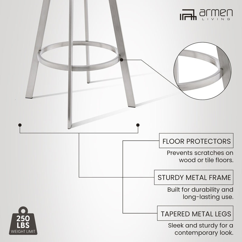 Chelsea 25" Swivel Counter Stool with Brushed Stainless Steel and Black Faux Leather - Furniture City (CA)l