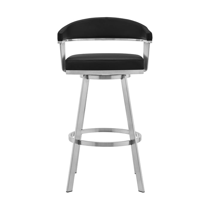 Chelsea 25" Swivel Counter Stool with Brushed Stainless Steel and Black Faux Leather