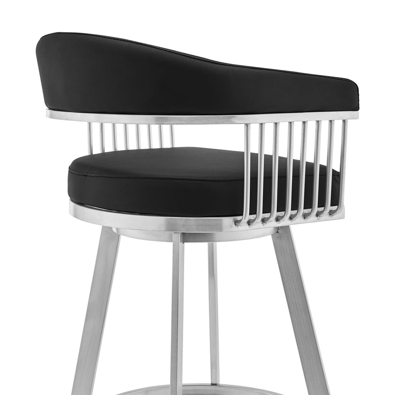 Chelsea 25" Swivel Counter Stool with Brushed Stainless Steel and Black Faux Leather - Furniture City (CA)l