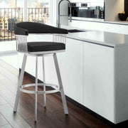 Chelsea 25" Swivel Counter Stool with Brushed Stainless Steel and Black Faux Leather - Furniture City (CA)l