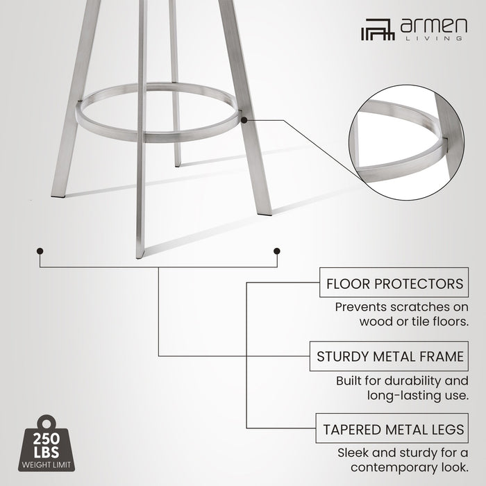 Chelsea 29" Swivel Bar Stool with Brushed Stainless Steel and Black Faux Leather