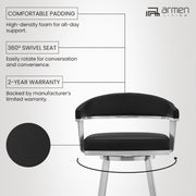 Chelsea 29" Swivel Bar Stool with Brushed Stainless Steel and Black Faux Leather - Furniture City (CA)l