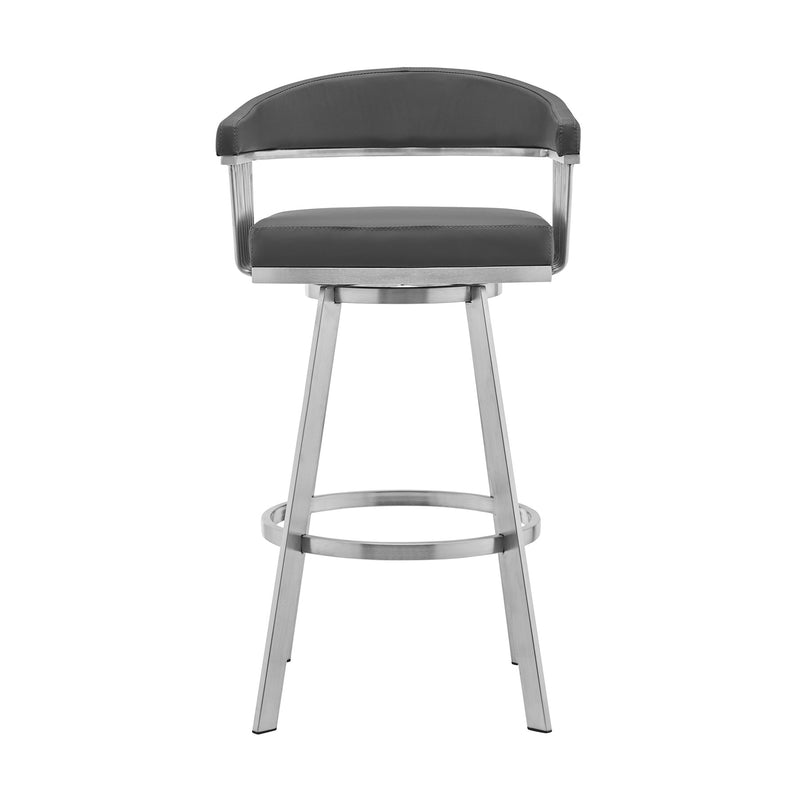 Chelsea 25" Swivel Counter Stool with Brushed Stainless Steel and Gray Faux Leather - Furniture City (CA)l