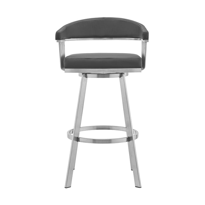 Chelsea 25" Swivel Counter Stool with Brushed Stainless Steel and Gray Faux Leather