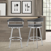 Chelsea 25" Swivel Counter Stool with Brushed Stainless Steel and Gray Faux Leather - Furniture City (CA)l