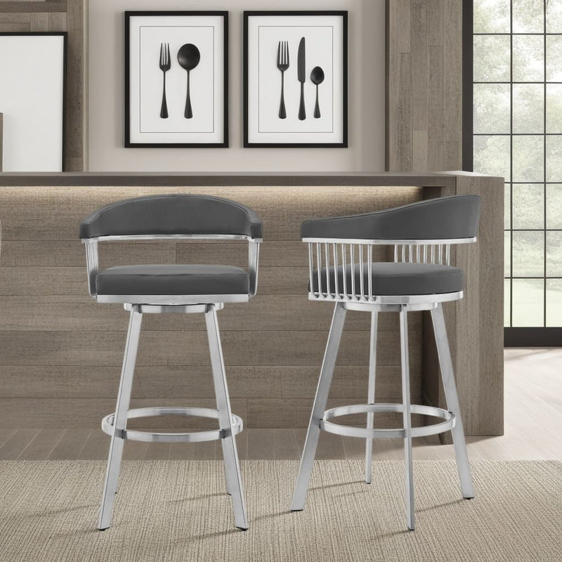 Chelsea 25" Swivel Counter Stool with Brushed Stainless Steel and Gray Faux Leather - Furniture City (CA)l