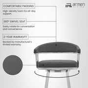Chelsea 25" Swivel Counter Stool with Brushed Stainless Steel and Gray Faux Leather - Furniture City (CA)l
