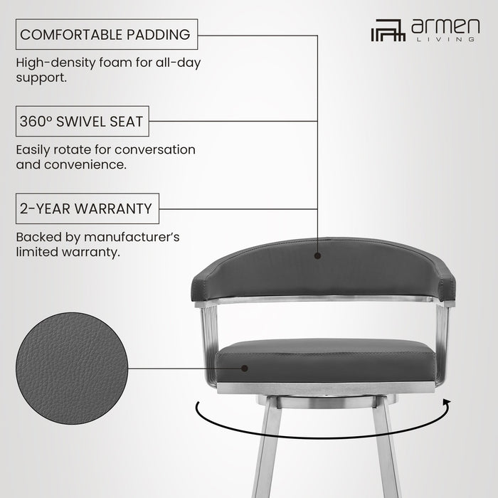 Chelsea 25" Swivel Counter Stool with Brushed Stainless Steel and Gray Faux Leather