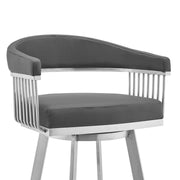 Chelsea 29" Gray Faux Leather and Brushed Stainless Steel Swivel Bar Stool - Furniture City (CA)l