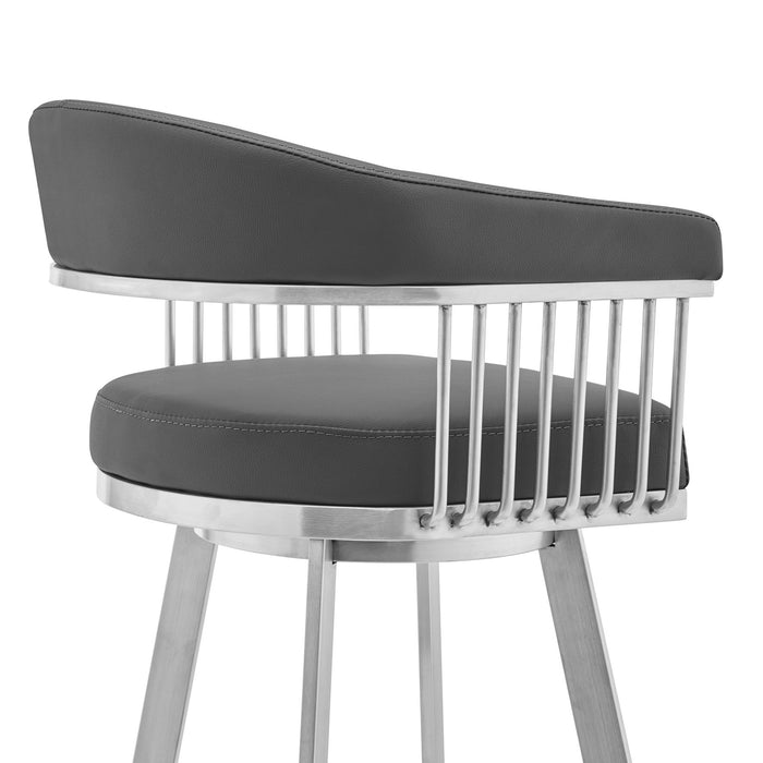 Chelsea 29" Gray Faux Leather and Brushed Stainless Steel Swivel Bar Stool