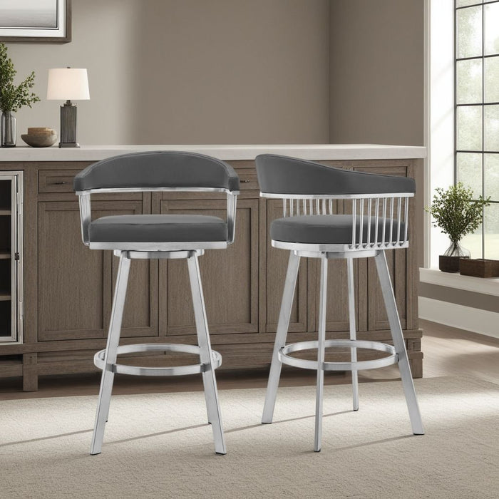 Chelsea 29" Gray Faux Leather and Brushed Stainless Steel Swivel Bar Stool
