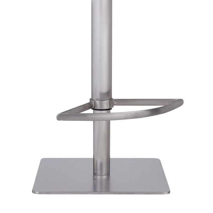 Carson Contemporary Adjustable Barstool in Brushed Stainless Steel Finish and White Faux Leather