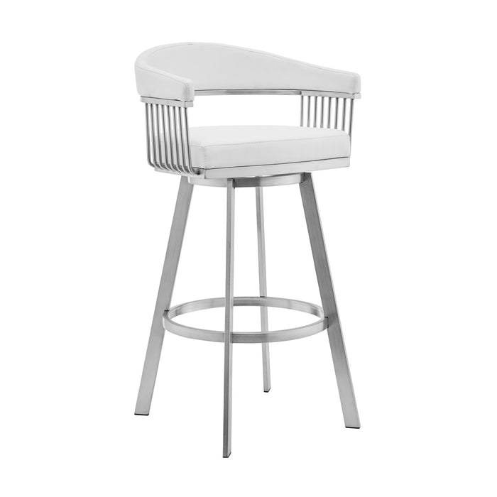 Chelsea 25" Swivel Counter Stool with Brushed Stainless Steel and White Faux Leather