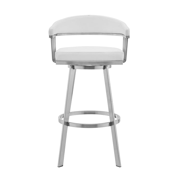 Chelsea 25" Swivel Counter Stool with Brushed Stainless Steel and White Faux Leather