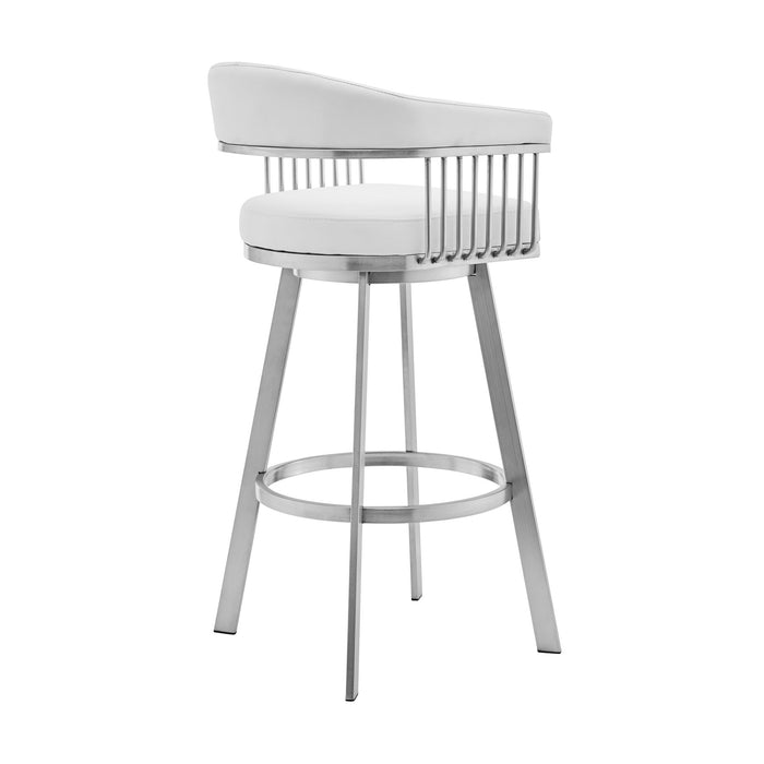Chelsea 25" Swivel Counter Stool with Brushed Stainless Steel and White Faux Leather