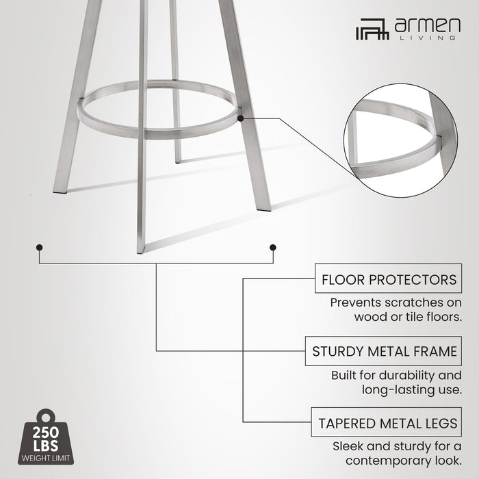 Chelsea 29" Swivel Bar Stool with Brushed Stainless Steel and White Faux Leather