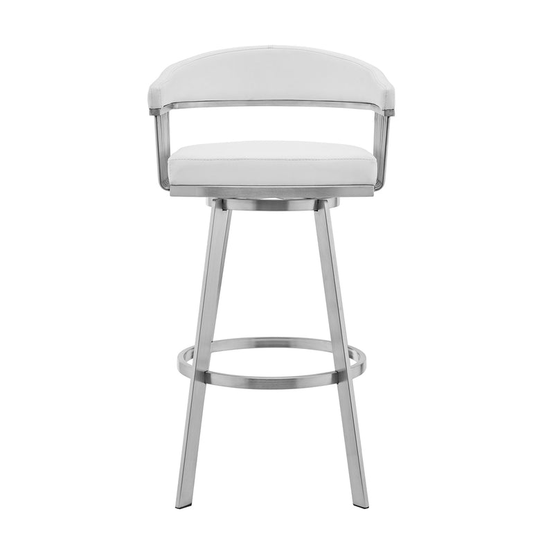 Chelsea 29" Swivel Bar Stool with Brushed Stainless Steel and White Faux Leather - Furniture City (CA)l