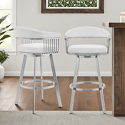 Chelsea 29" Swivel Bar Stool with Brushed Stainless Steel and White Faux Leather - Furniture City (CA)l