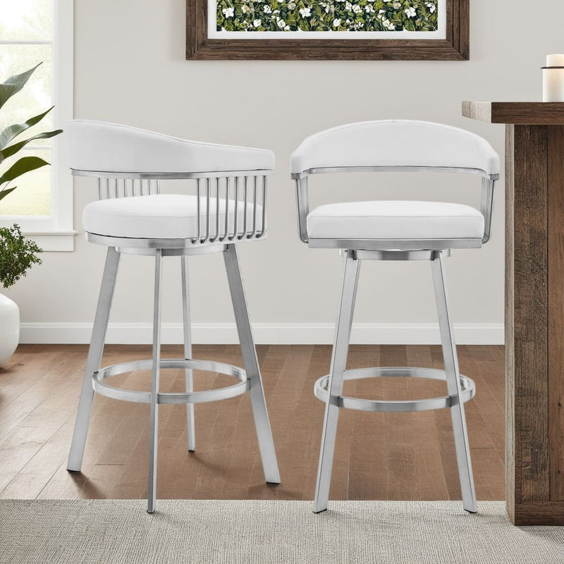 Chelsea 29" Swivel Bar Stool with Brushed Stainless Steel and White Faux Leather - Furniture City (CA)l
