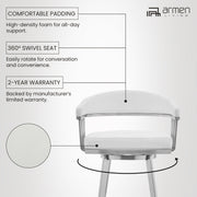 Chelsea 29" Swivel Bar Stool with Brushed Stainless Steel and White Faux Leather - Furniture City (CA)l