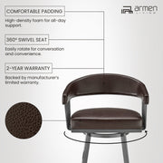 Chelsea 25" Swivel Counter Stool with Java Silver Finish and Chocolate Faux Leather - Furniture City (CA)l