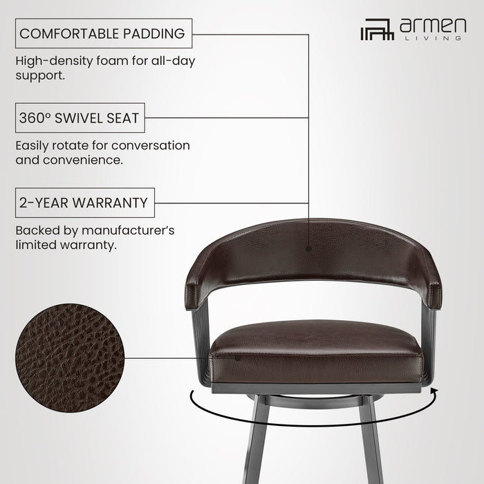 Chelsea 25" Swivel Counter Stool with Java Silver Finish and Chocolate Faux Leather