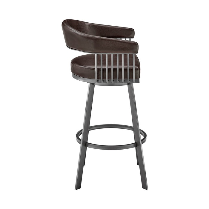 Chelsea 25" Swivel Counter Stool with Java Silver Finish and Chocolate Faux Leather