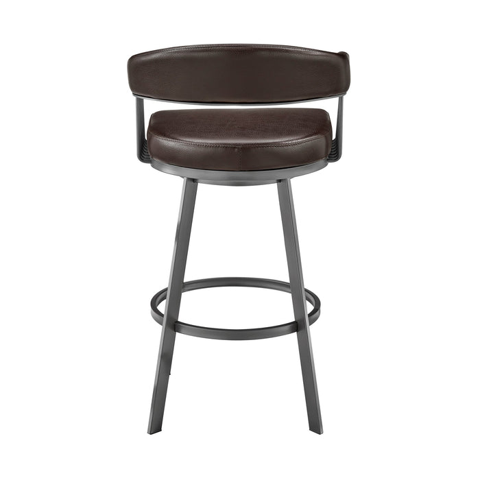 Chelsea 25" Swivel Counter Stool with Java Silver Finish and Chocolate Faux Leather
