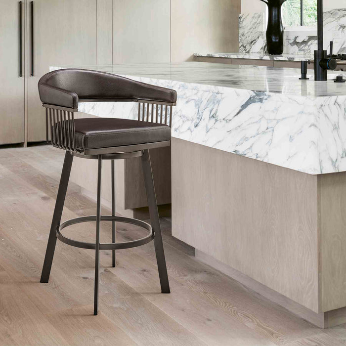 Chelsea 29" Swivel Bar Stool with Java Silver Finish and Chocolate Faux Leather