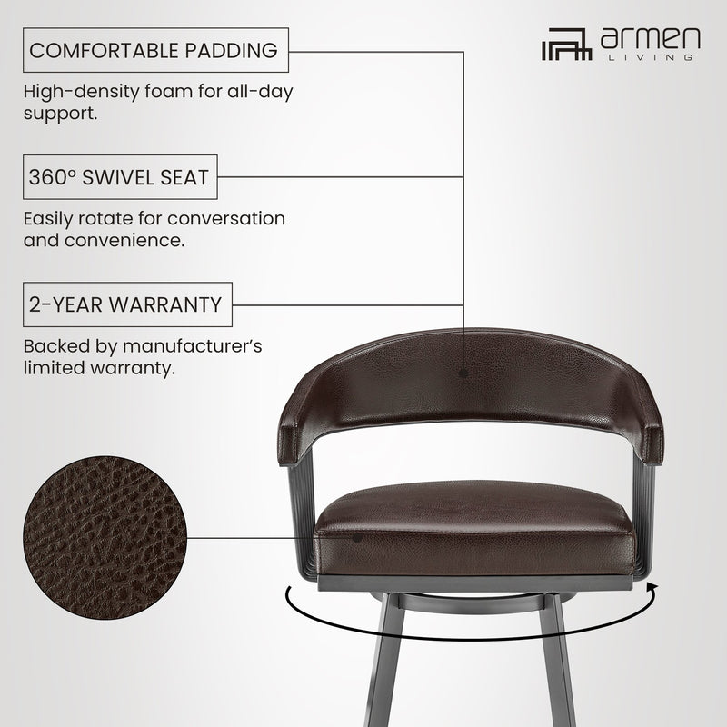 Chelsea 29" Swivel Bar Stool with Java Silver Finish and Chocolate Faux Leather - Furniture City (CA)l