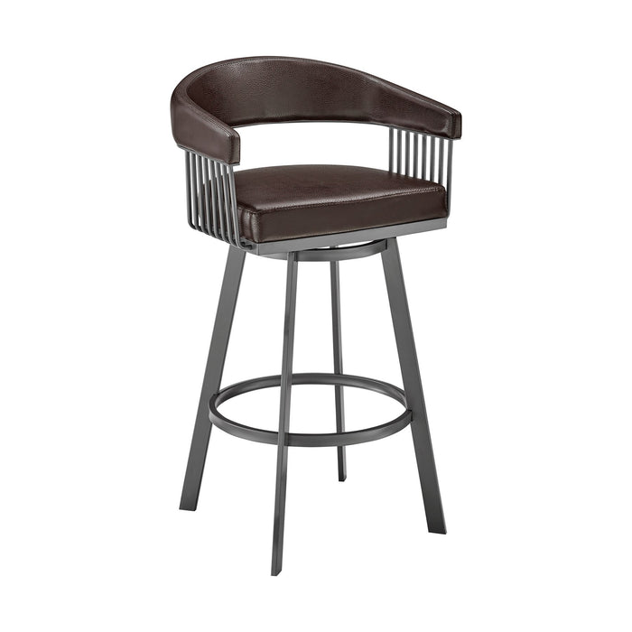 Chelsea 29" Swivel Bar Stool with Java Silver Finish and Chocolate Faux Leather