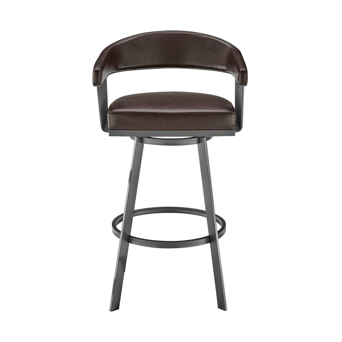 Chelsea 29" Swivel Bar Stool with Java Silver Finish and Chocolate Faux Leather