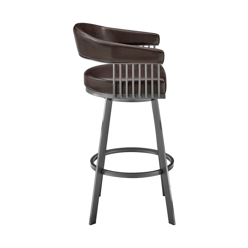 Chelsea 29" Swivel Bar Stool with Java Silver Finish and Chocolate Faux Leather - Furniture City (CA)l