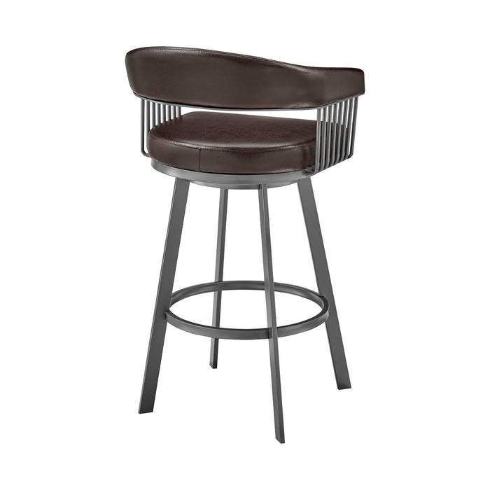 Chelsea 29" Swivel Bar Stool with Java Silver Finish and Chocolate Faux Leather