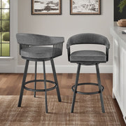 Chelsea 25" Swivel Counter Stool with Matte Black Finish and Vintage Gray Faux Leather - Furniture City (CA)l