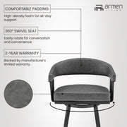 Chelsea 25" Swivel Counter Stool with Matte Black Finish and Vintage Gray Faux Leather - Furniture City (CA)l