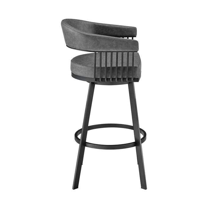 Chelsea 25" Swivel Counter Stool with Matte Black Finish and Vintage Gray Faux Leather